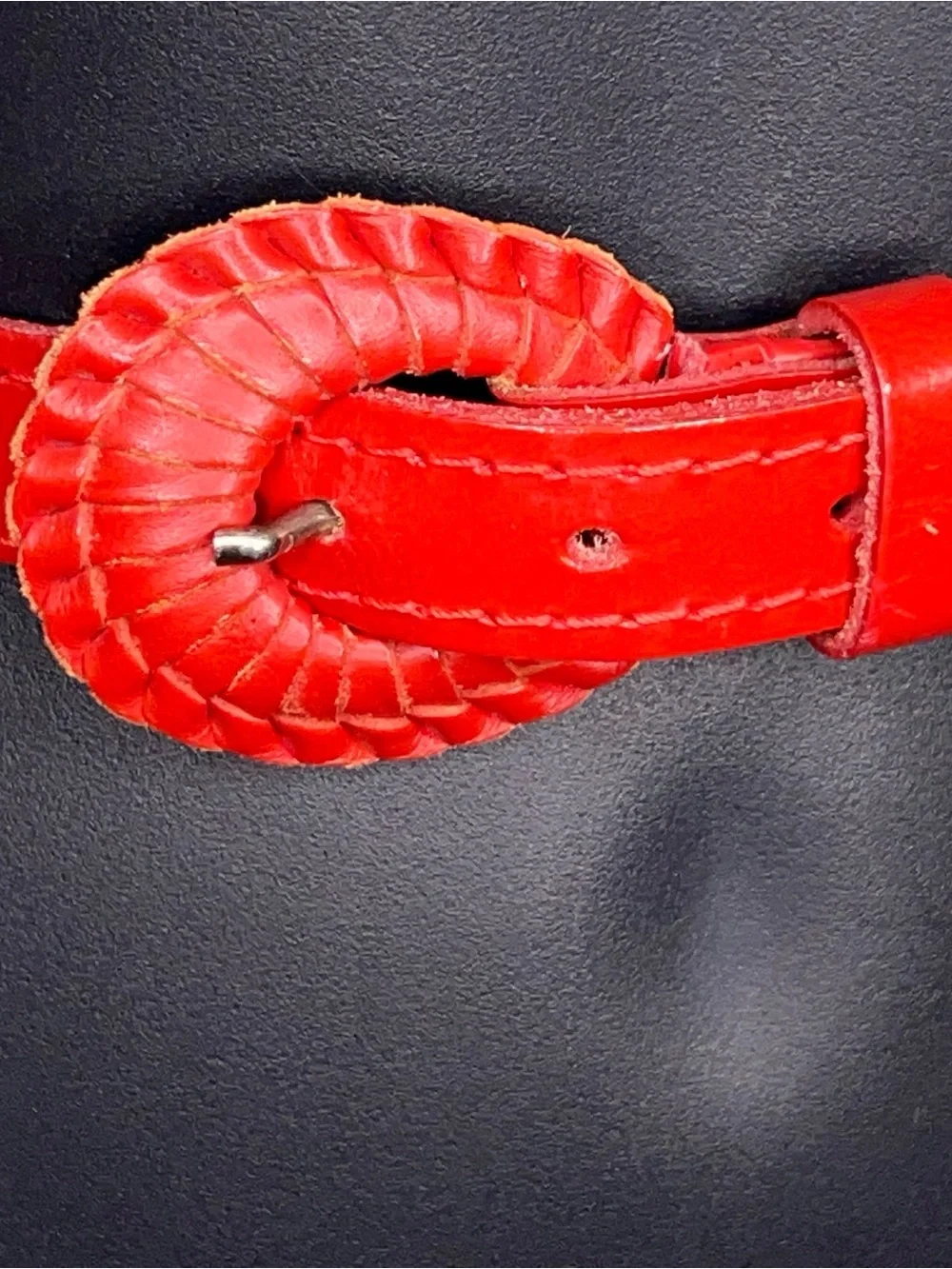Vintage XS Red Leather Braided Belt EUC VTG Western Boho Womens